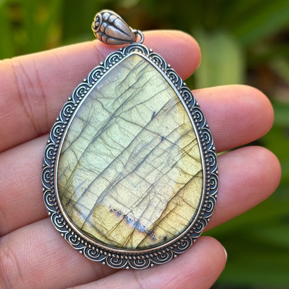 Sterling silver large statement golden labradorite pendant 0359 - Picture 7 of 8